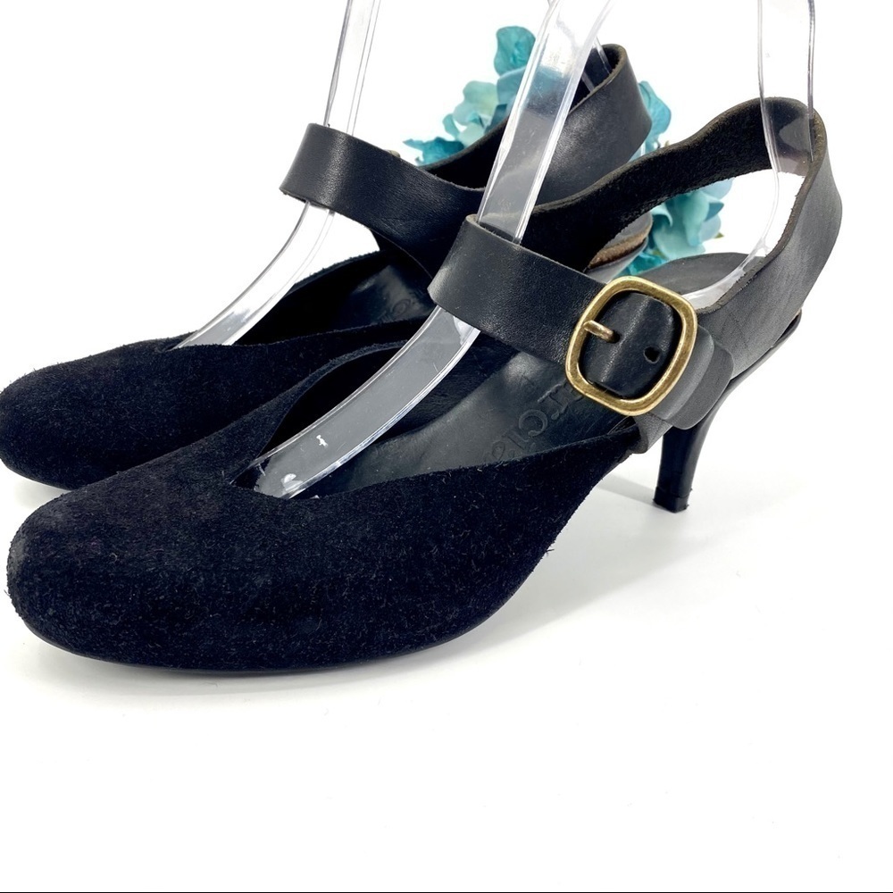 Pedro Garcia black suede ankle buckle pumps